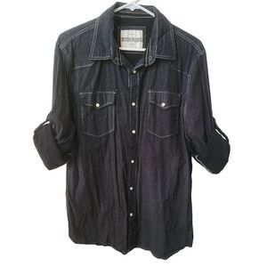 Ditch Plains Western Style Denim Shirt Long Sleeve Snap Front Pockets Men Med